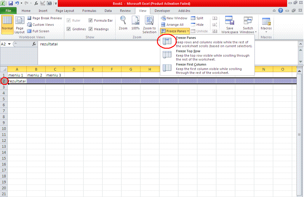 excel microsoft 2010 elektroninės lentelės Kur yra freeze panels