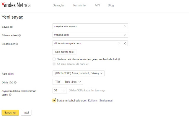 Sayaç ayarları yandex metrica sayaç ayarları