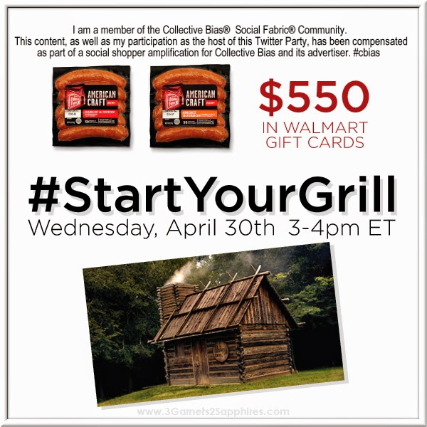 Hillshire #StartYourGrill Twitter party plus $550 in Walmart gift cards on #SoFabChats Weds (4/30) at 3pm EST! #shop #cbias