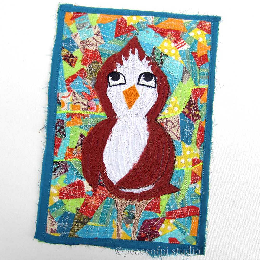 peaceofpi studio: Brown Bird Raw Edge Patchwork Art Quilt