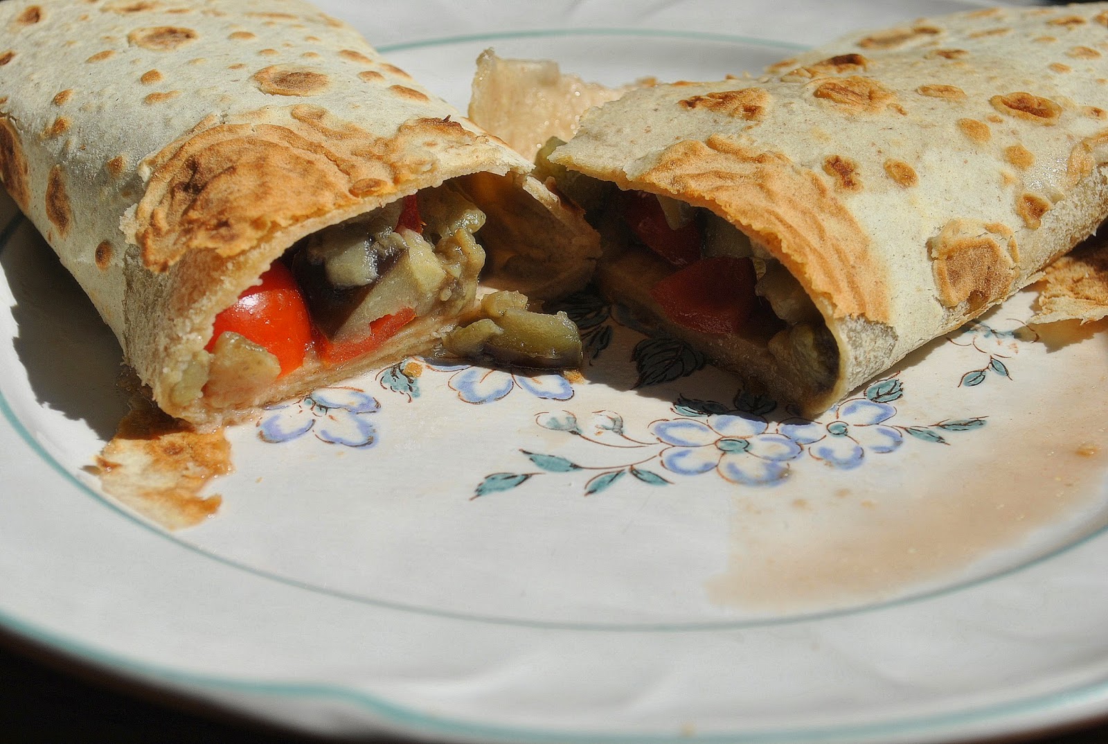 The recipe:Italian piadina romagnola with egg plants and cherry tomatoes