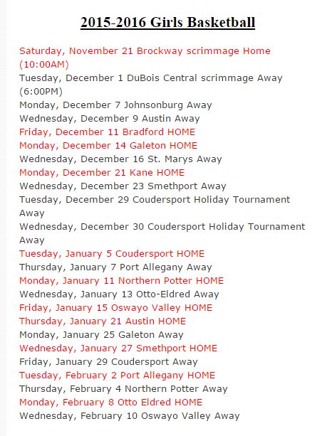 Cameron County PA News: CCHS 2015-2016 Athletic Schedule