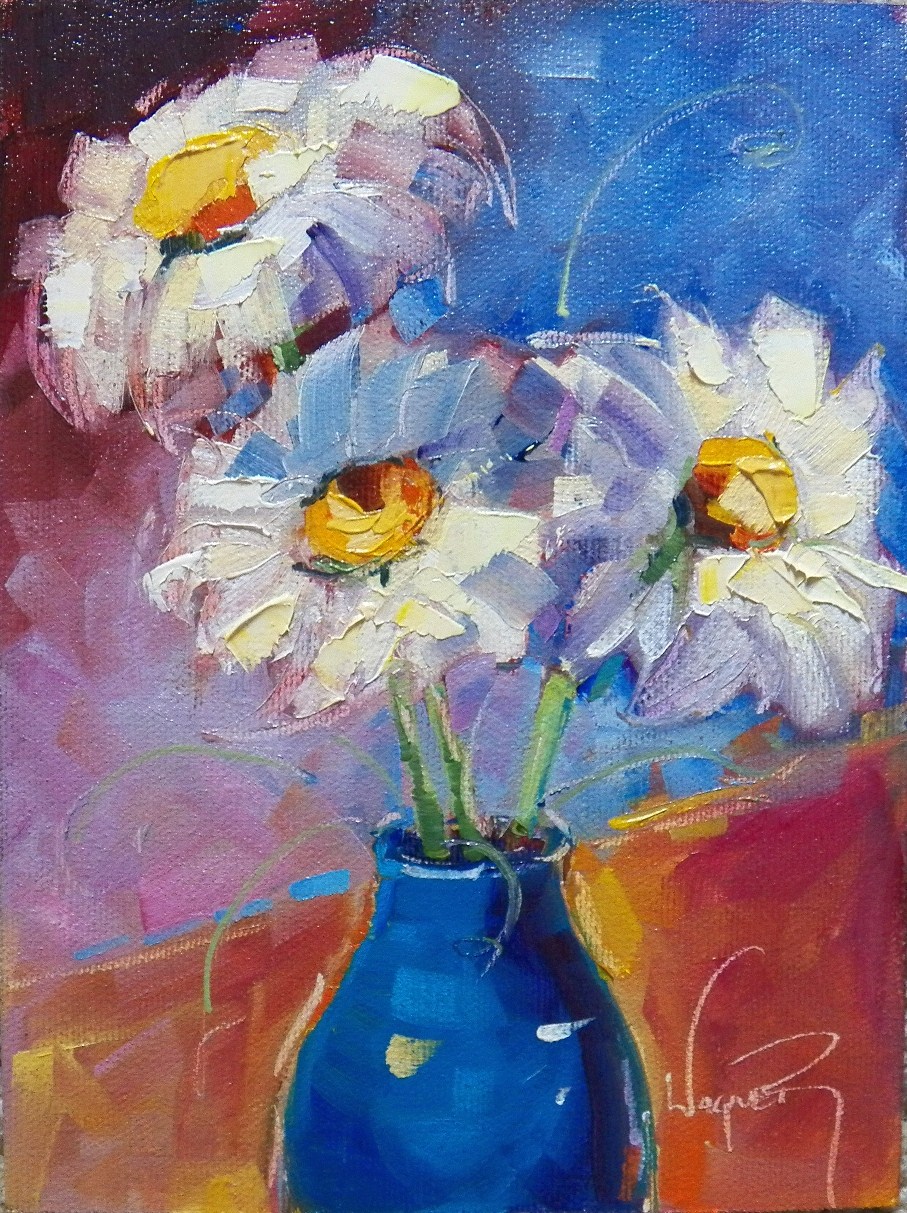 Palette Knife Painters, International: SMALL DAISY PAINTING by OLGA WAGNER
