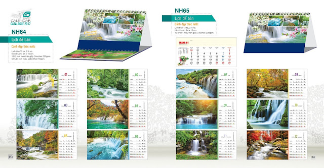 Mẫu lịch bàn NH64, NH65 Mẫu lịch bàn Phong cảnh thác nước Mẫu lịch bàn NH64, NH65 Mẫu lịch bàn Phong cảnh thác nước