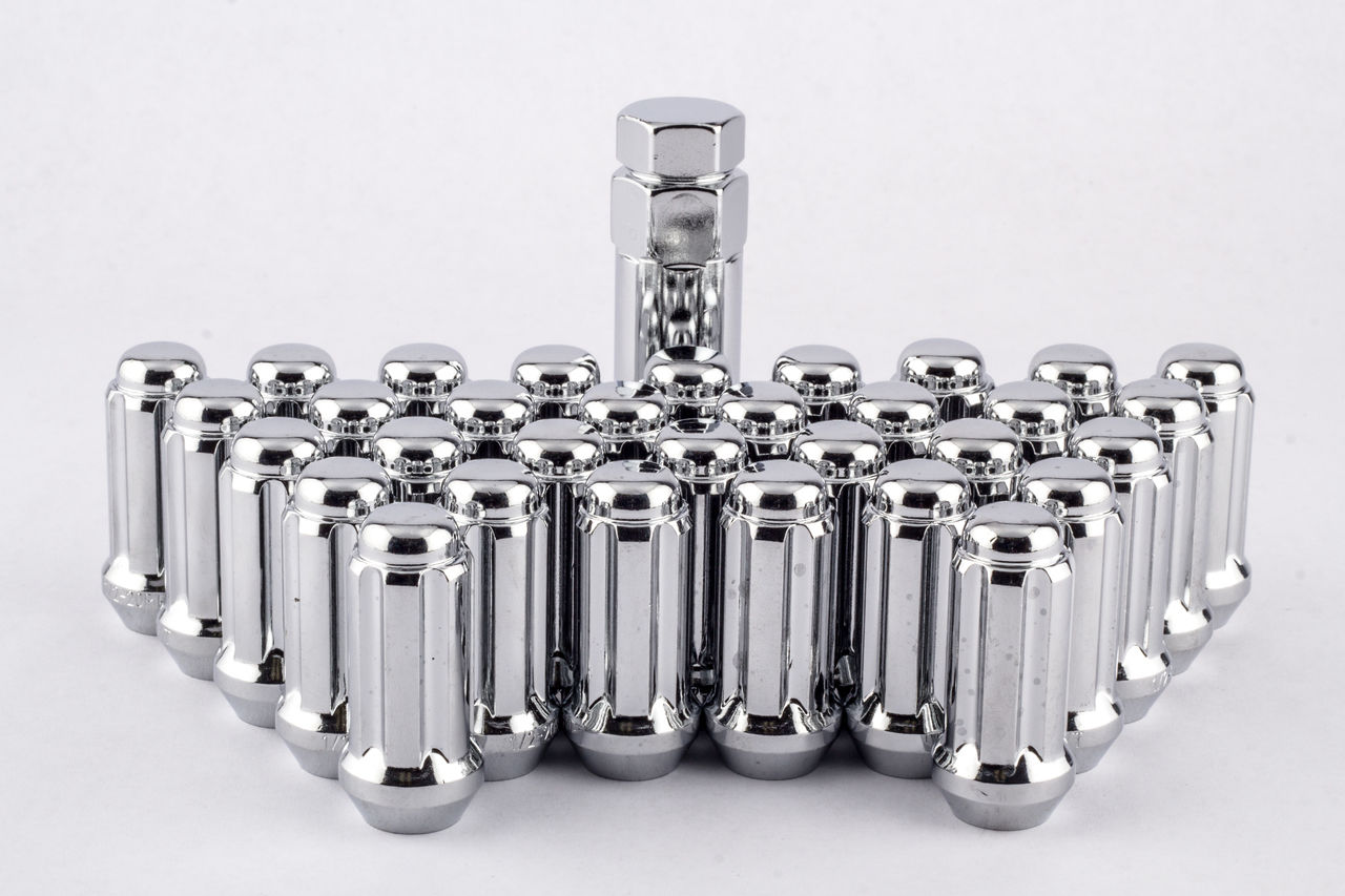 A2I Set 32 14mm x 1.5 Spline Long Bulge Lug Nut Truck Chevy GMC 8 Lug