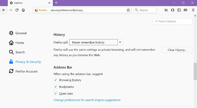 mozilla firefox privacy settings never remember browsing history