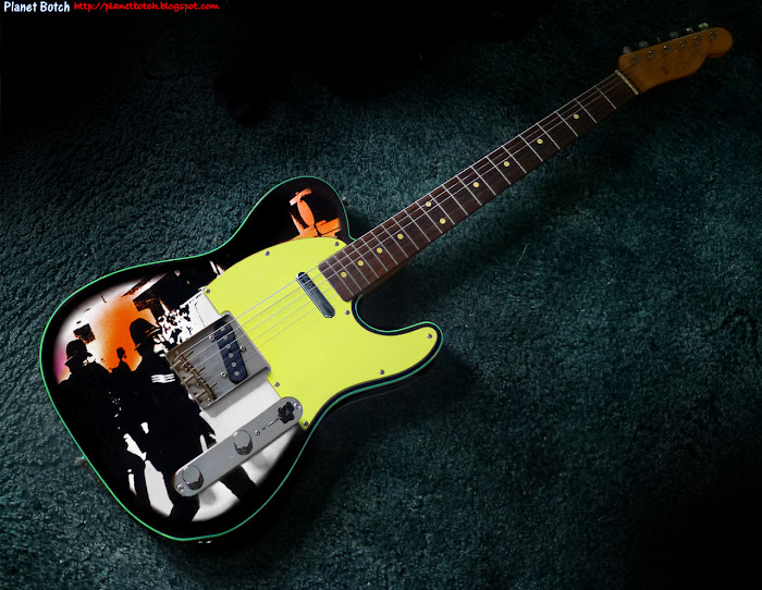 Punk-styled Fender Telecaster with Clash album cover design - police riot scene