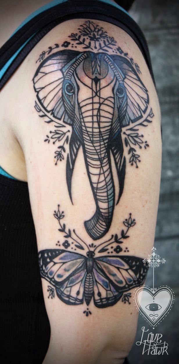 Elephant Butterfly Tattoo Images, Tattoos of Butterfly Elephant Images, Elephant and Butterfly Tattoo Designs, Designs of Butterfly Elephant Tattoos, Birds, Parts,