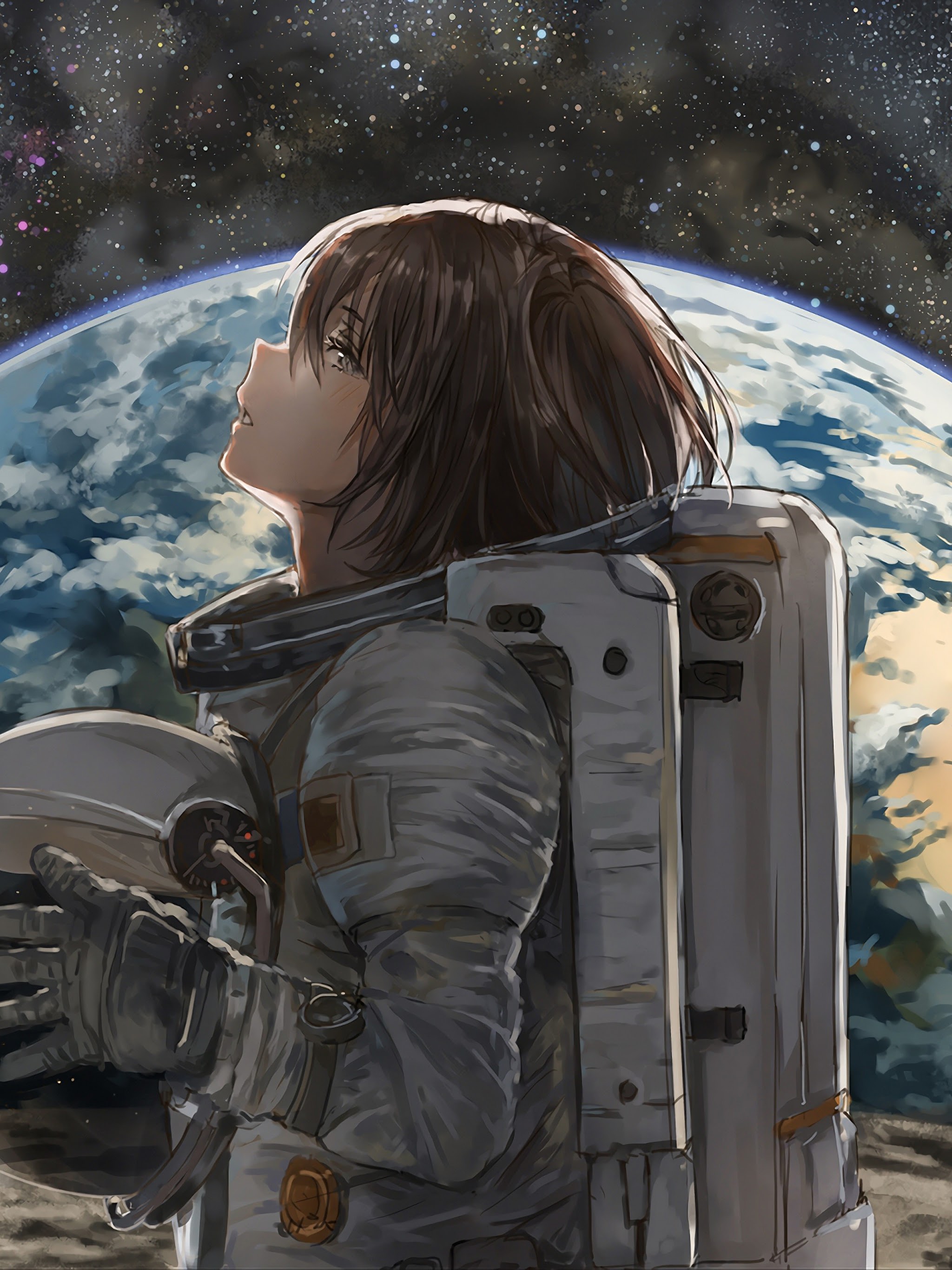 Girl Form View Earth Space Anime HD WALLPAPER 