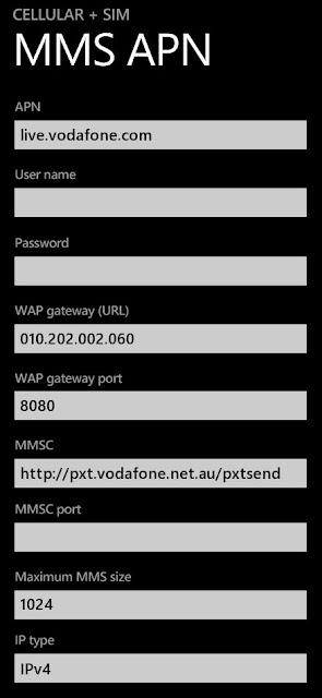 Vodafone Australia MMS Settings for Windows Phone 