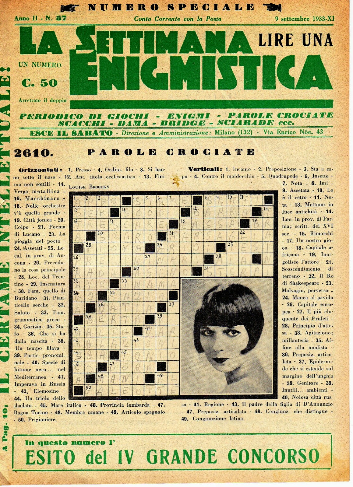 Louise Brooks Society 1933 Italian Crossword Puzzle With Louise Brooks