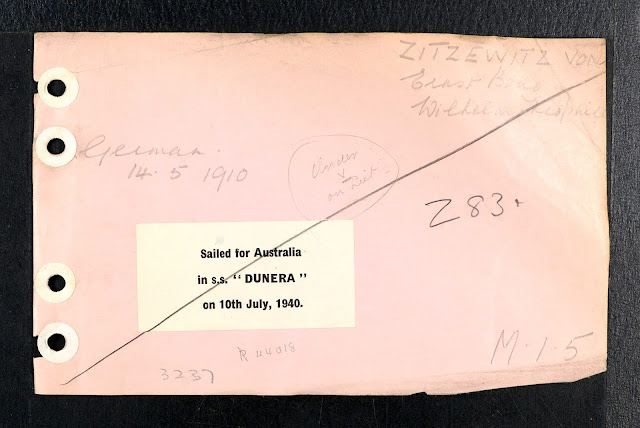 1940 UK Alien Internees card for Ernst Bodo Wilhelm Theophil von Zitzewitz (from Ancestry). 1940 UK Alien Internees card for Ernst Bodo Wilhelm Theophil von Zitzewitz (from Ancestry).