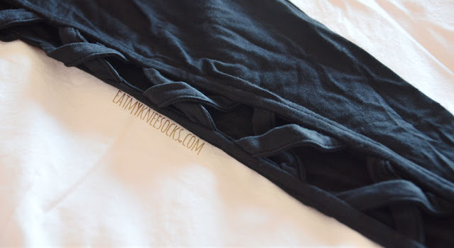 SheIn Fashion Review: Halloween Edition All-black lattice style criss-cross cutout side leggings from SheIn.