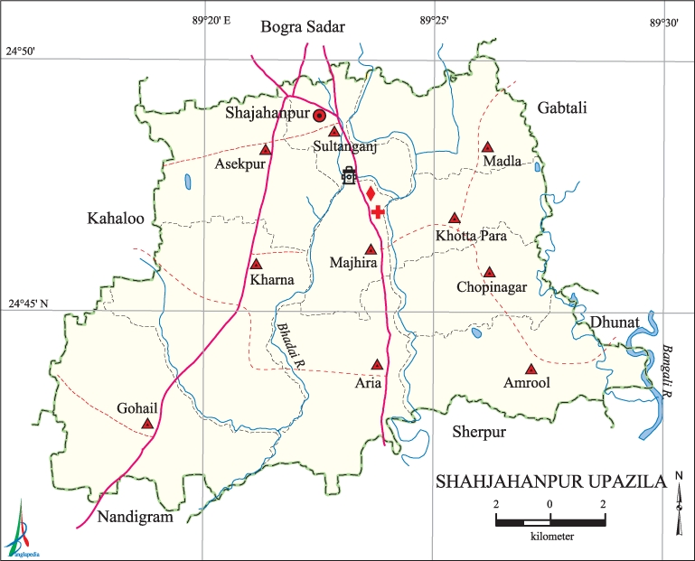 Shajahanpur Upazila Map Bogra District Bangladesh