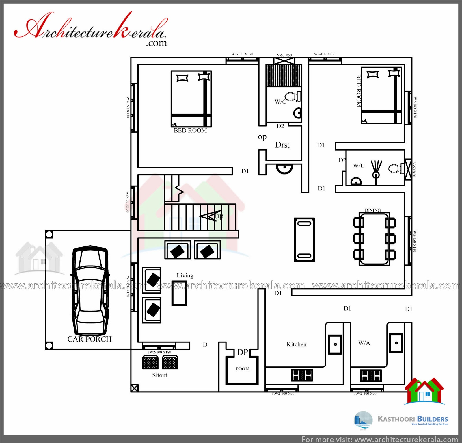 Low Cost 3 Bedroom Kerala House Plan with Elevation - Free Kerala Home