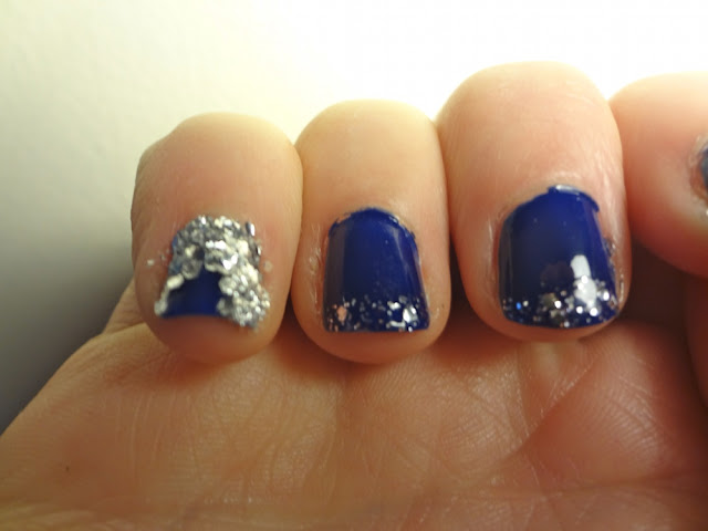 navy blue polish with silver glitter