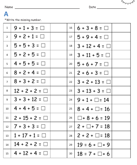 First Grade at EVCS: Math Sprints