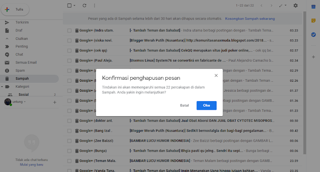 cara menghapus sampah Gmail 