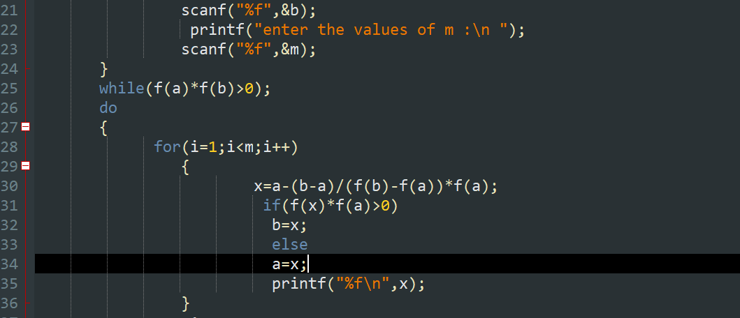 free coding: regula-falsi(false position) method in c