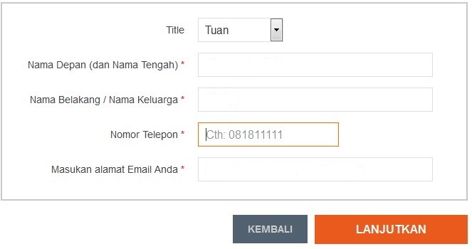 Isikan data penumpang Isikan data penumpang