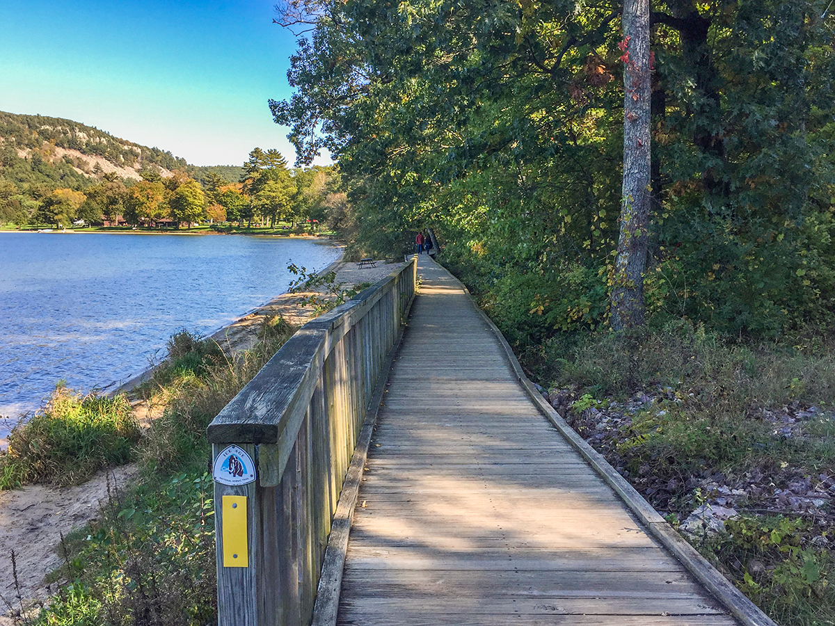 Ice Age Trail boardwalk on the South Shore at Devil's Lake State Park
