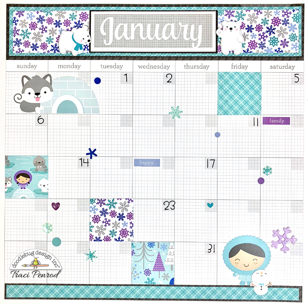 12x12 Winter January Calendar Scrapbook Page Layout