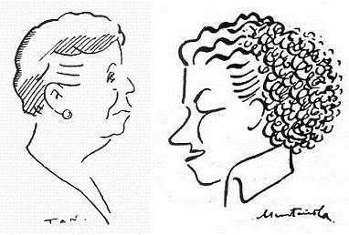 Caricaturas de las ajedrecistas Sofía Ruiz y Gloria Velat