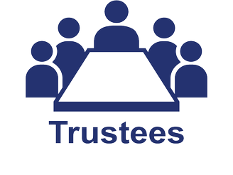 A graphic of a table with trustees sitting around it and the word trustess written underneath 