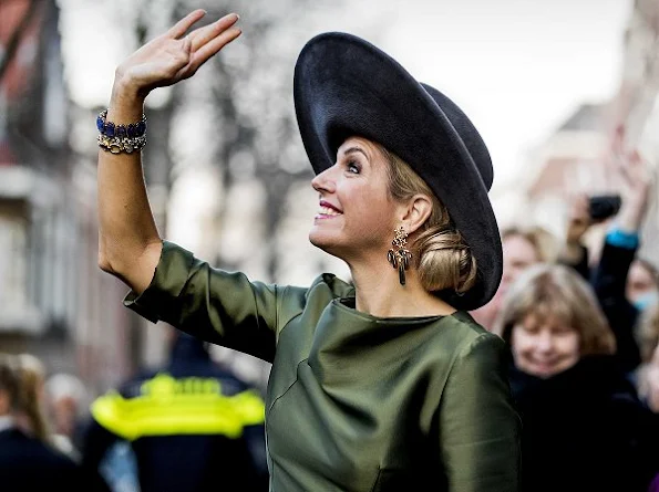 Queen Maxima wore Natan dress and Gianvito Rossi Suede Pumps, Ole Lynggaard Copenhagen Earrings