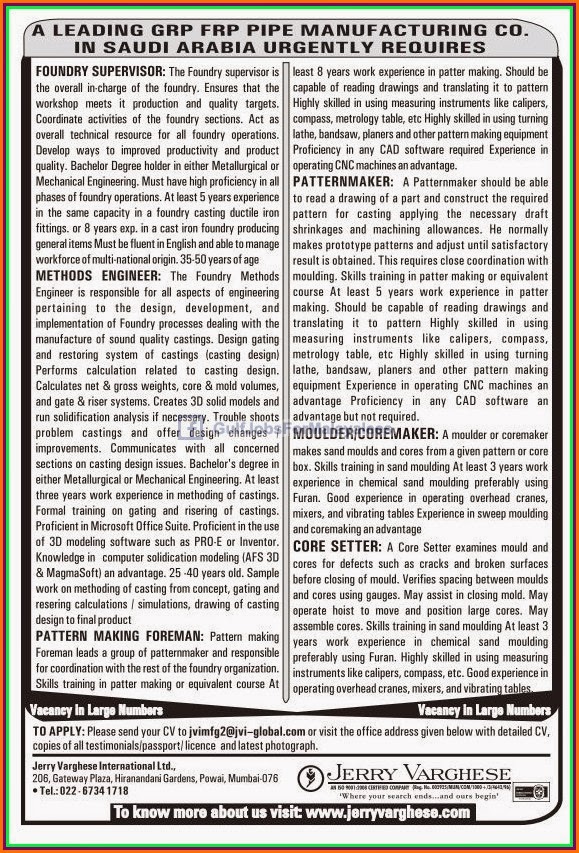 Vacancies For a Manufacturing Company KSA Gulf Jobs for Malayalees