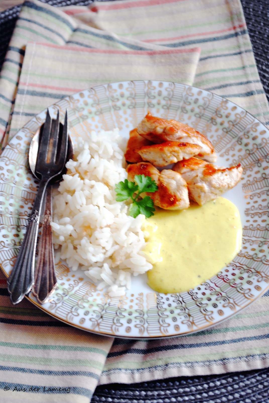 Hähnchengeschnetzeltes mit Currysauce und Reis – Aus der Lameng