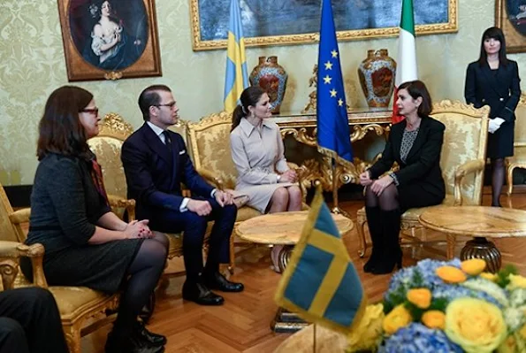 Crown Princess Victoria and Prince Daniel visited Roma, Italy, meet Laura Boldrini, wore Ralph Lauren dress