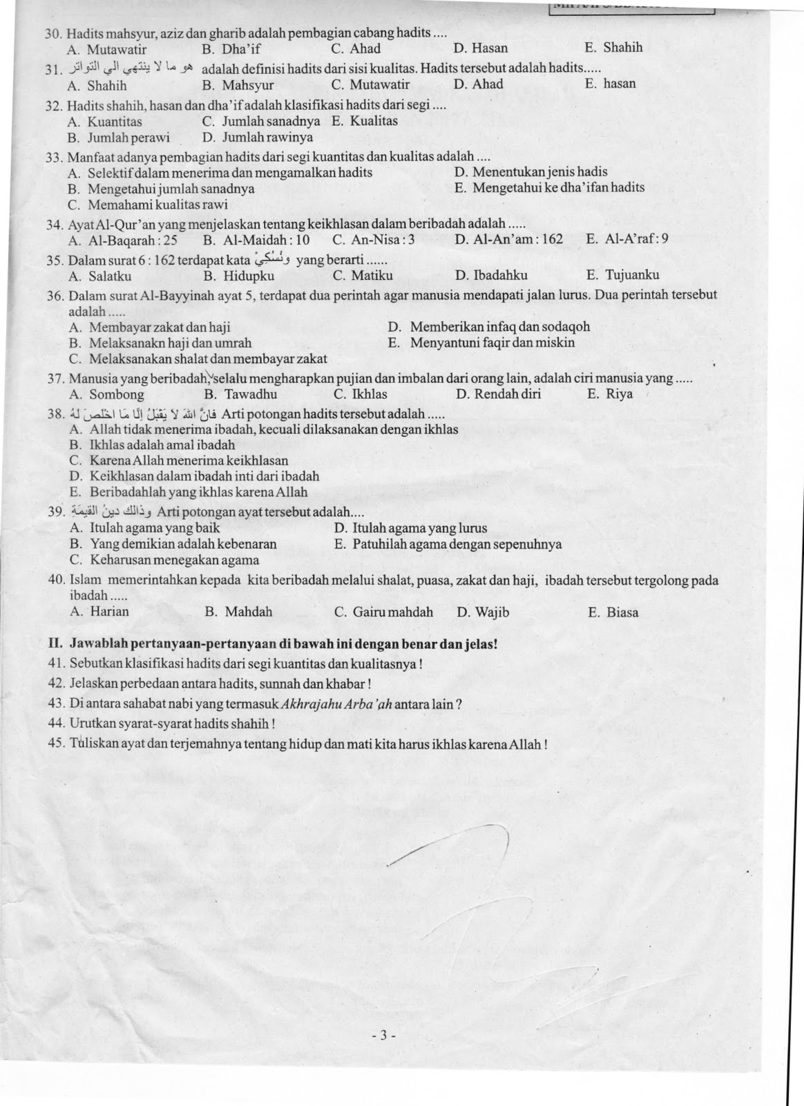 Kumpulan Soal Ujian Evaluasi Selesai Tahun (Pat) Tingkat