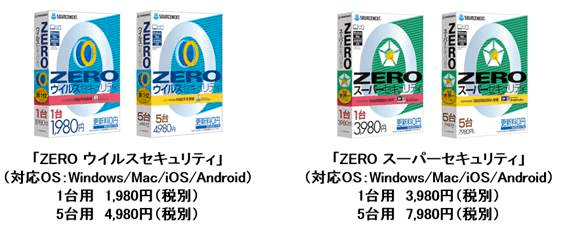 更新料不要のウィルス対策 Zero シリーズ最新版登場 Win Mac Android Ios対応 1台用が1680円 5台用が4180円