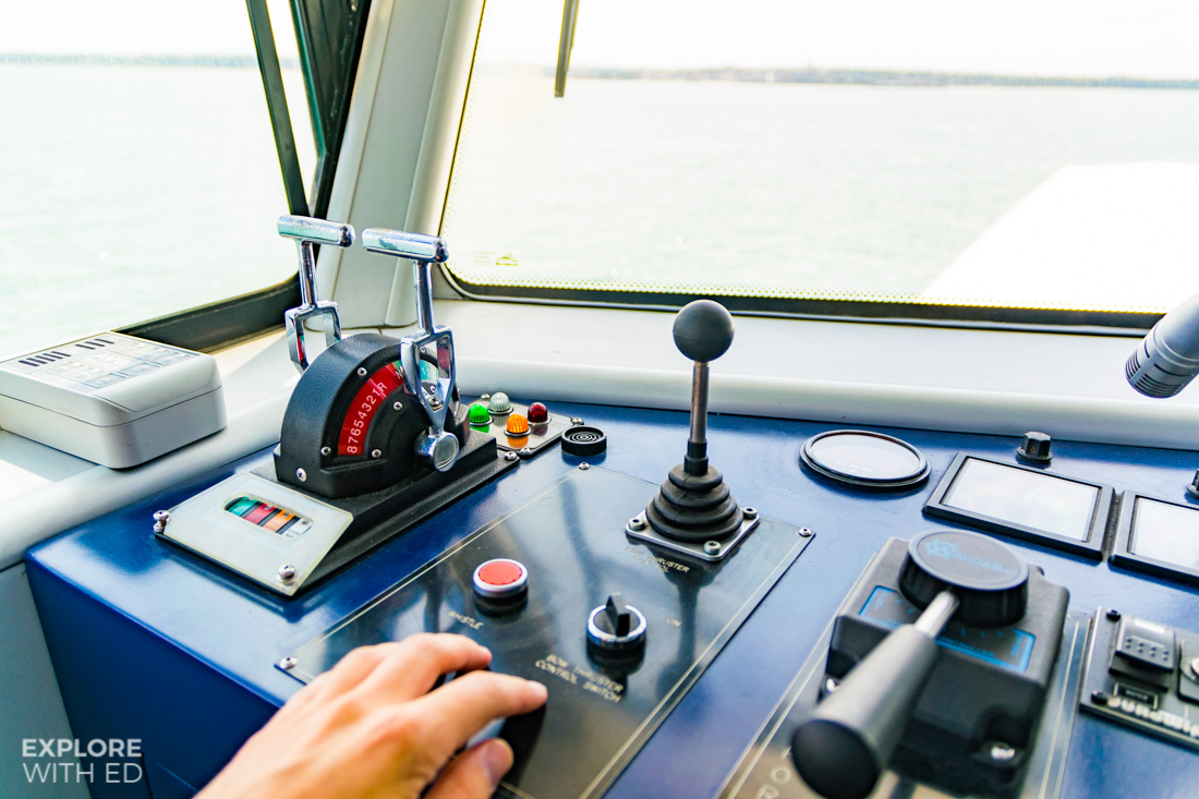 The bridge controls onboard Wightlink's Catamaran