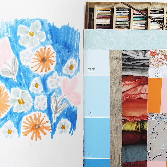 2x2 Sketchbook, sketchbooks, collaboration, collage, flowers, Dana Barbieri, Anne Butera