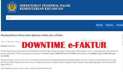 Informasi Downtime Aplikasi e-Faktur dan e-Nofa Online Mei 2018