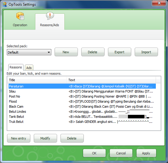 Setting OpTool Camfrog Reason/Ads