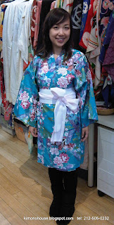 Cute girl wearing a kimono from Kimono House NY