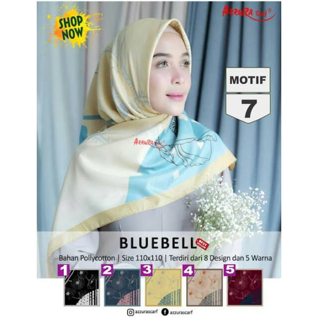 Jilbab Segi Empat Terbaru Bluebell New Serries Polycotton Motif Premium