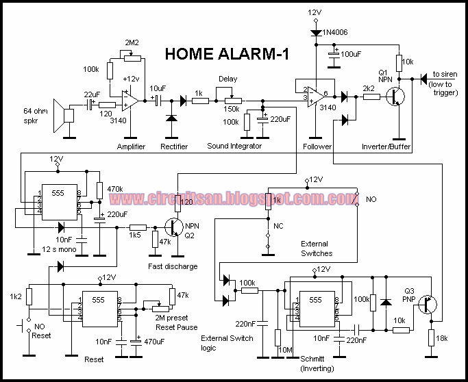 Build a Simple Home Alarm Circuit Using 555 IC's | Electronic Circuits