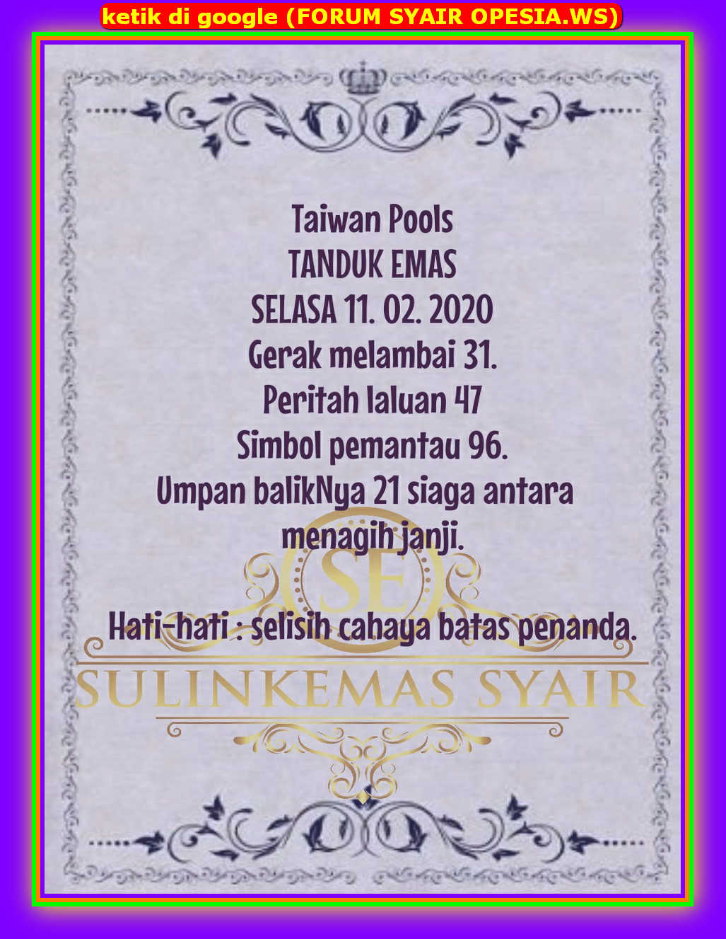 1 New Message Kode Syair Hongkong 11 Februari 2020 Forum Syair Togel Hongkong Singapura Sydney