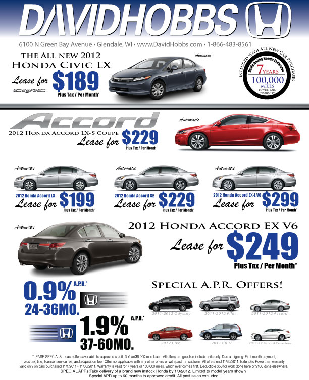 The David Hobbs Honda PitStop SUPER LOW Lease Rates on New Hondas this