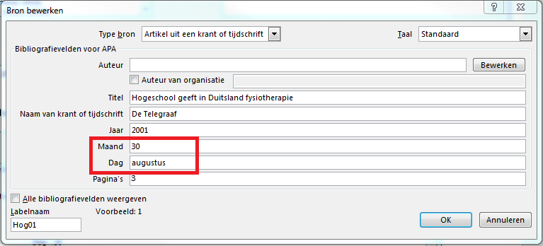 Saxion Bibliotheek Blog APA met behulp van WORD
