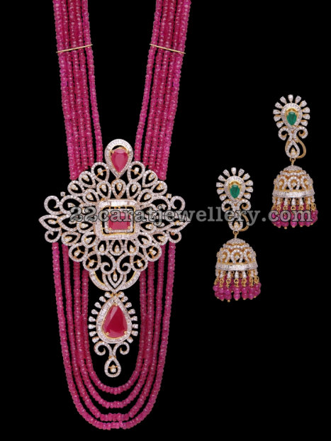 Ruby Beads Long Chain Jhumkas
