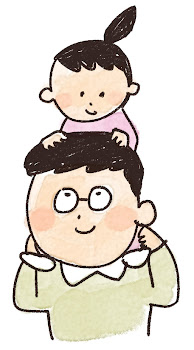 肩車のイラスト「お父さんと娘」線画