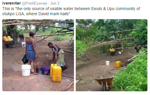 Only one source of water in community Senate President's David Mark hails from? 