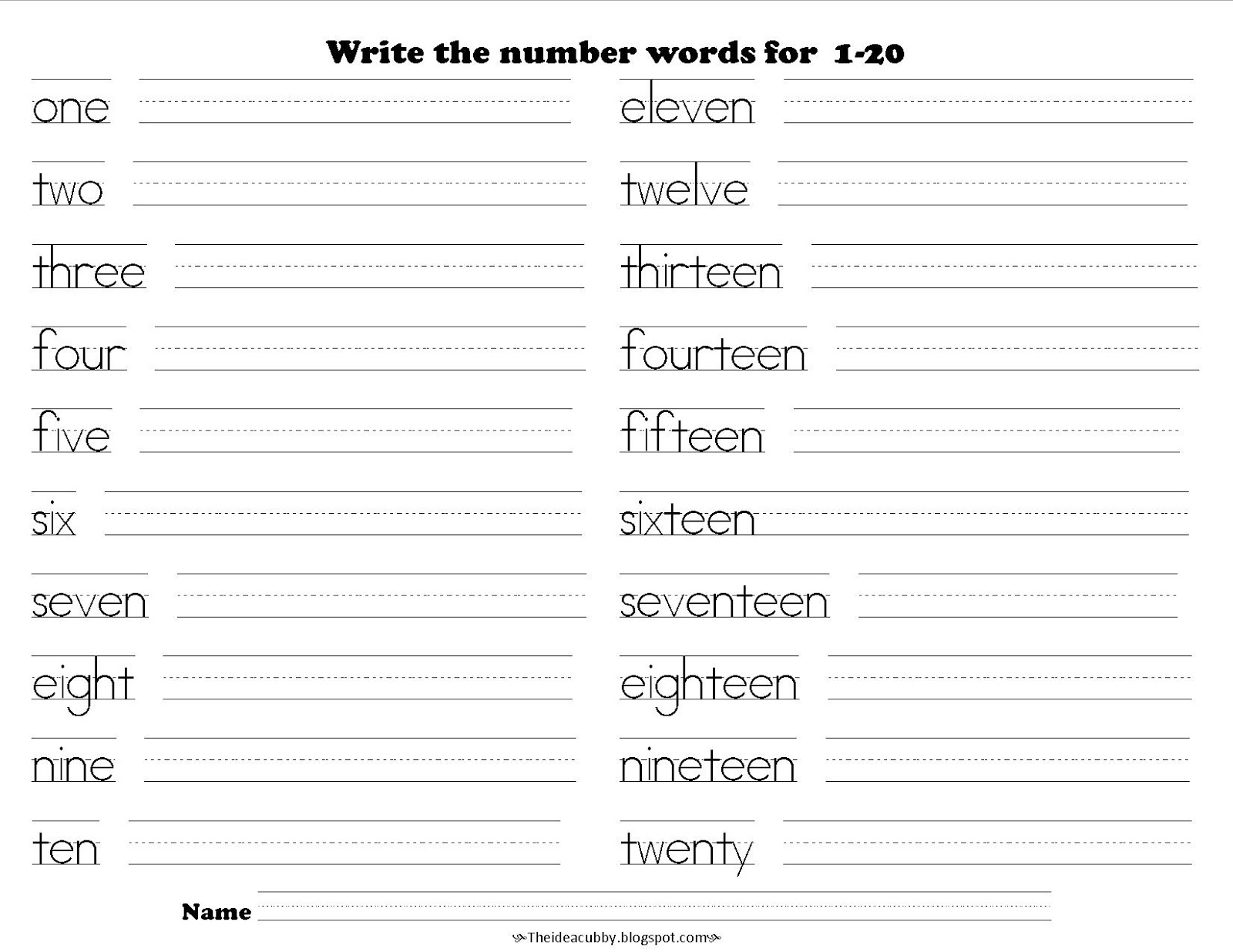 Write Number Words 1-20