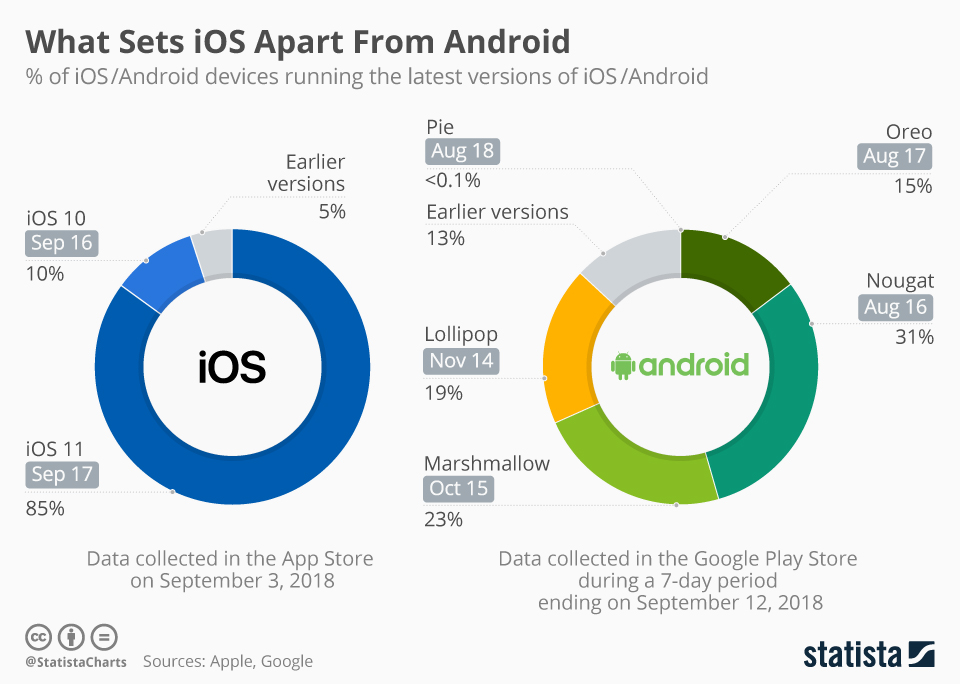 What Sets iOS Apart From Android: Android fragmentation is worsening What Sets Apple iOS Apart From Google Android - infographic