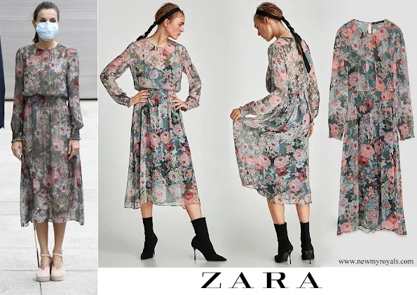 Queen Letizia wore ZARA printed midi dress